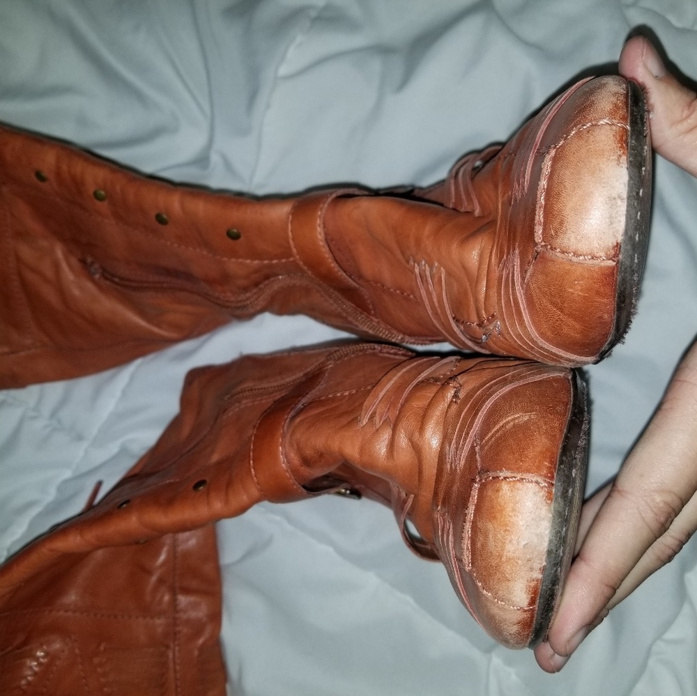 Bronx | Leather Wedge Boots w Stud Detail - Cognac - Picture 7 of 11